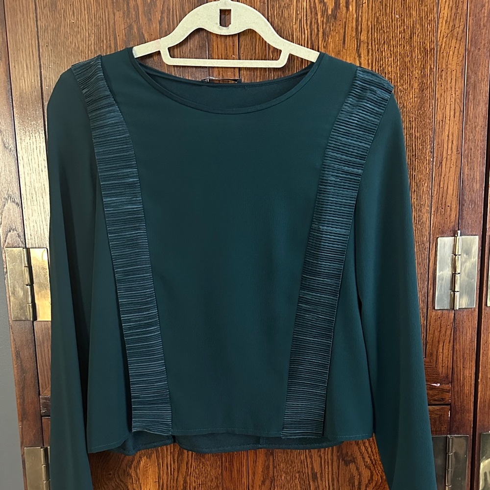 Zara Dark Teal Blouse with Striped Accents
